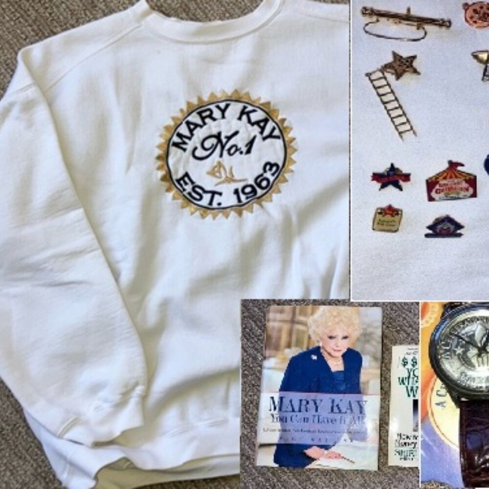 Mary Kay White Sweatshirt Seminar Watch Pins Books Collection